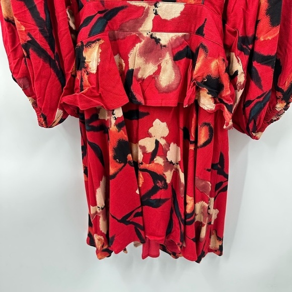 BAND OF THE FREE Dolly red floral puff sleeve woman mini bohemian dress NWT M - Picture 8 of 14